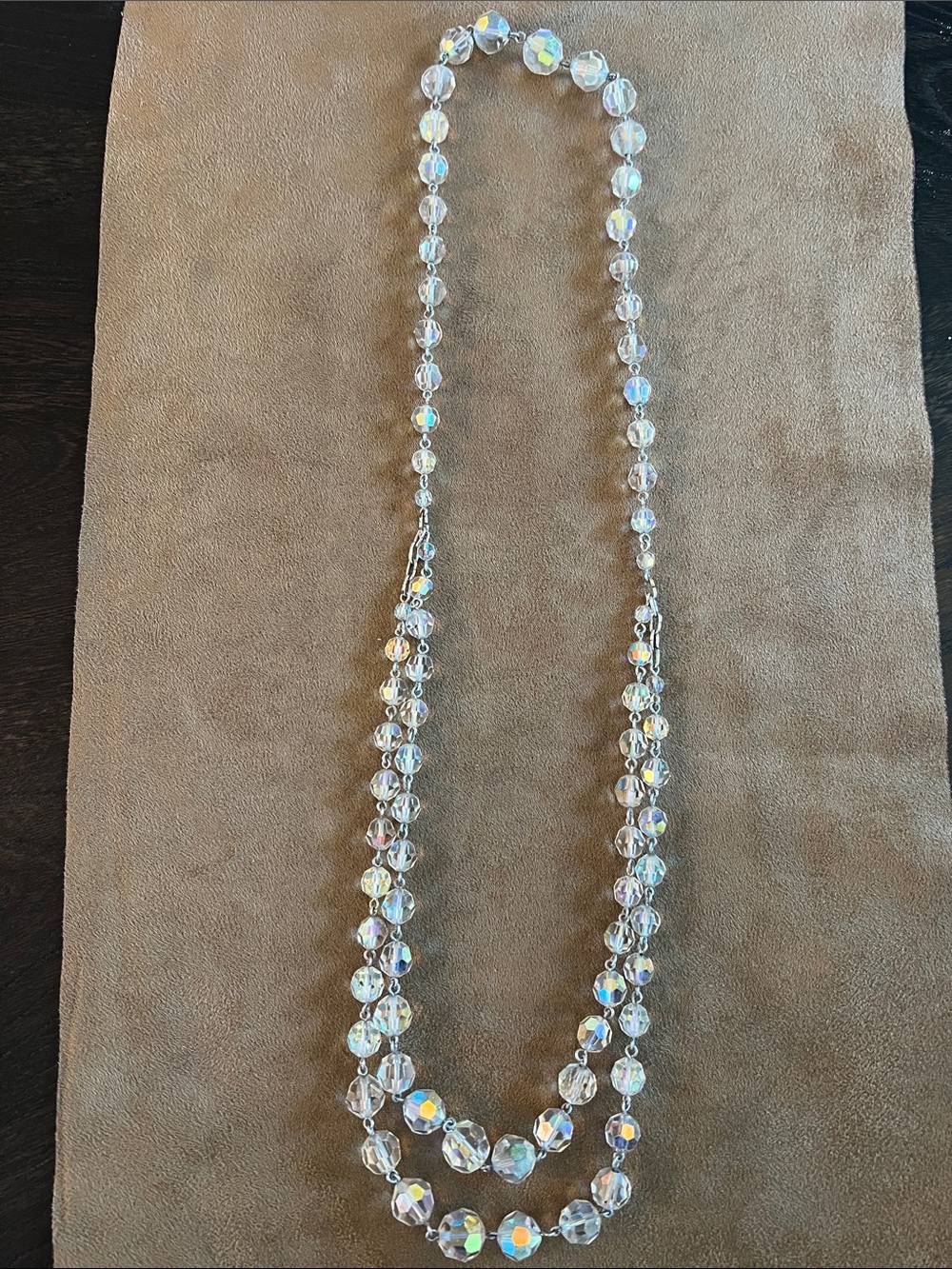 Vintage 1950s Crystal Aurora Borealis Beaded Necklace - Clear
